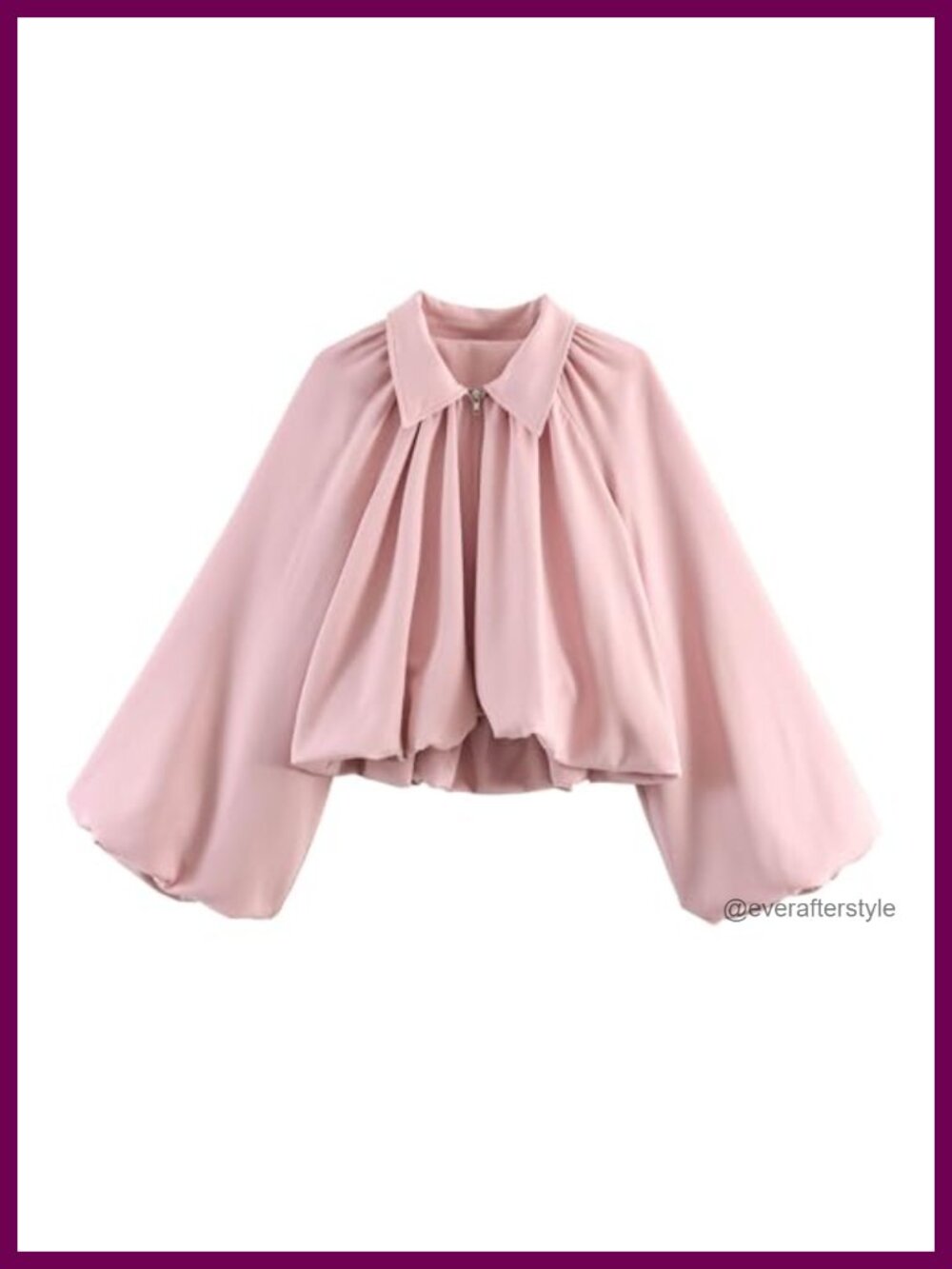 Women's Puff Sleeve Bomber Jacket Cropped Pleated Zip Up Casual